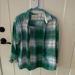 American Eagle Outfitters Green Blue & White Plaid Flannel Shirt